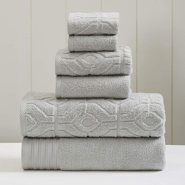Amrapur Overseas 6-Piece Yarn Dyed Diamond Gate Jacquard Towel Set, Silver