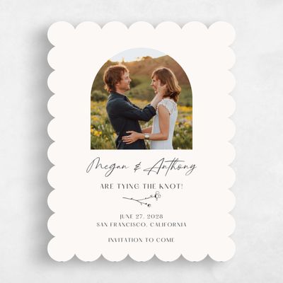 Beige Scalloped Wedding Save the Date - Rolland Photo