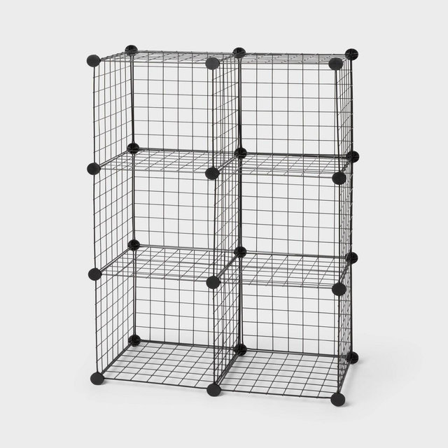 11" 6 Cube Metal Grid Storage Black - Brightroom™