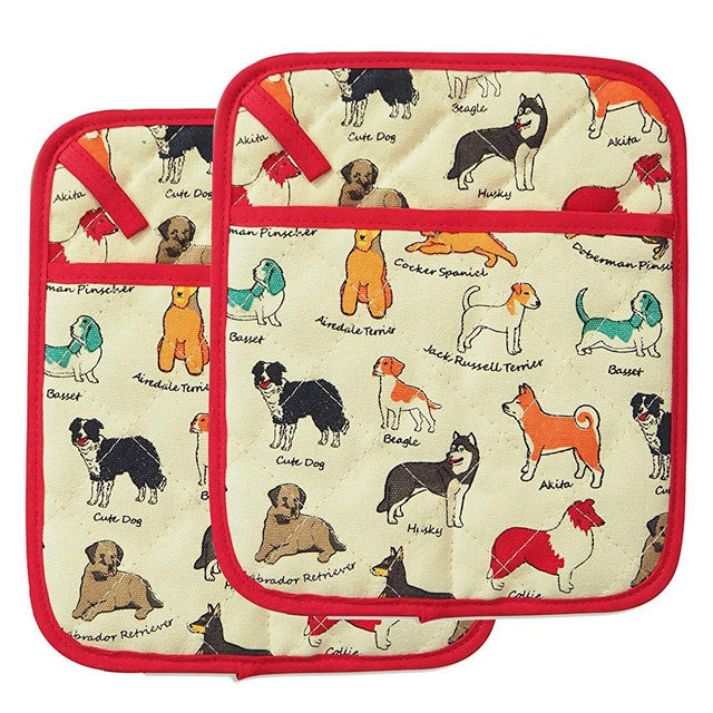 RED LMLDETA Heat Resistant Kitchen Pot Holder/Pot Holders, Set of 2 Pot Holders for BBQ Cooking Baking, Grilling, Barbecue, Pot Holder,Digital Printing Puppy Design (Pot Holders Dog Flower)