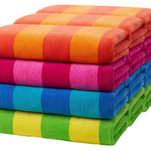 Ben Kaufman 100% Cotton Velour Towels - Large Cotton Towels - Soft & Absorbant - Assorted Striped Colors - 30” x 60” - 12 Pack