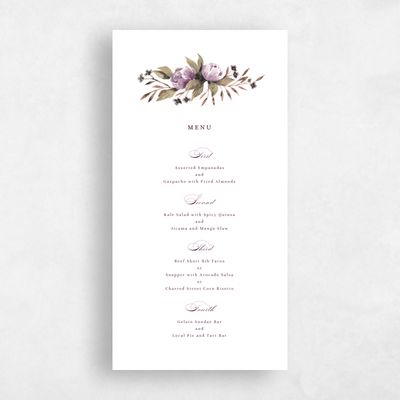 Deep Purple Wedding Menu - Cordova