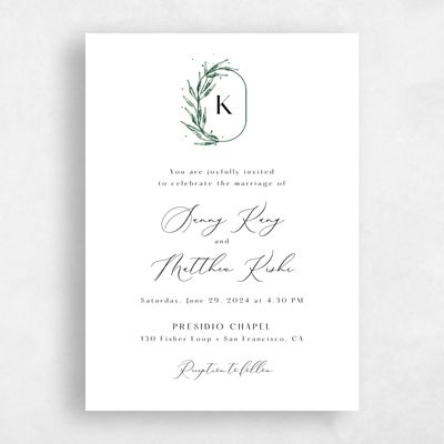 White Wedding Invitation - Eyota Portrait