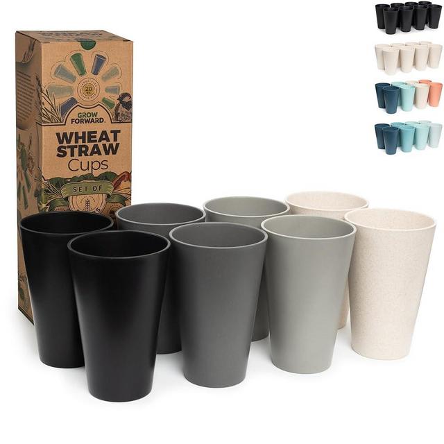 Grow Forward Premium Wheat Straw Cups - 20 oz Unbreakable BPA Free Hard Plastic Cups - Reusable Lightweight Plastic Drinking Glasses for Kitchen, Outdoor, Water, Camping, RV - Moonlight