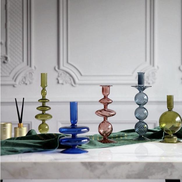 Modern Glass Candlestick Holder，Minimalist Glass Candle Holder,Flower Vase, Home Decor.Mid Century Candlestick Holder，2Pcs Drip-less Candles