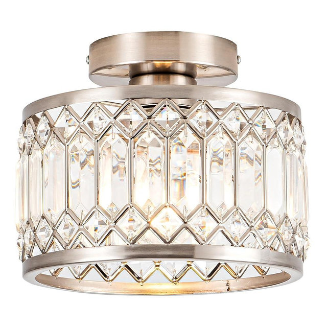 Rpzloila Crystal Ceiling Light Fixture, Modern Semi Flush Mount Ceiling Light,Crystal Chandelier for Kitchen Bedroom Bathroom Entryway Black (Bulb not Included)