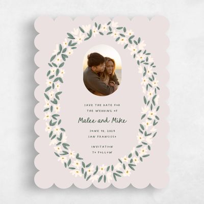 Pink Scalloped Wedding Save the Date - Marguerite Photo