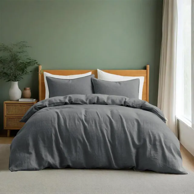 Peace Nest Linen Cotton Blend Duvet Cover Set, Durable, Breathable & Moisture-Wicking, 3 Piece Bedding Set with Pillow Shams, Gray, King, 106"x94"