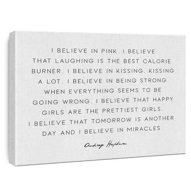 Inspirational Canvas Wall Art I Believe in Pink Audrey Hepburn Quote Canvas Print Framed Painting Artwork Home Office Wall Decor 15x11.5 Inches