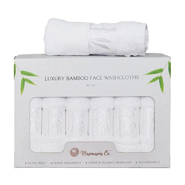 Marmaris Co. Face Wash Cloth, Luxury, Soft Bamboo Washcloths for Your Face and Body, Set of 6 White Washcloths, Face Towels 12x12 Facial Towels, Makeup Remover