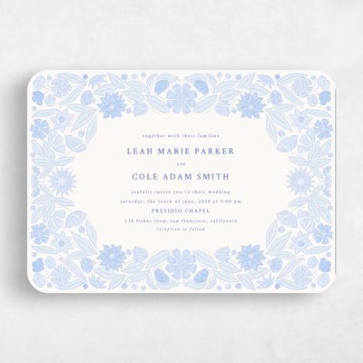 Blue Rounded Wedding Invitation - Juliet Landscape