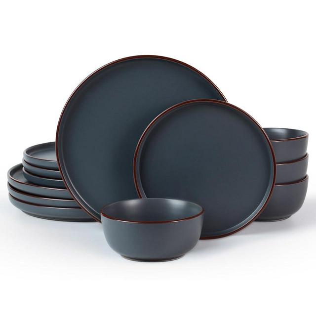 Famiware Mercury Plates and Bowls Sets, 12 Pieces Stoneware Dinnerware Sets, Dishes Set for 4, Microwave and Dishwasher Safe, Charcoal…