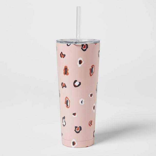 25oz Stainless Steel Vacuum Tumbler with Straw & Slide Lid Animal Print Air Dye - Room Essentials™