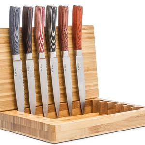 La Cote 6 Piece Steak Knives Set Japanese Stainless Steel Wood Handle In Bamboo Storage Box (Pakka Wood - Multi)