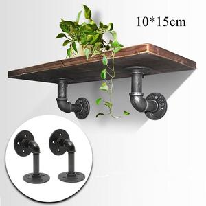 KINGSO 2Pcs Industrial Black Iron Pipe Shelf Bracket Wall Mounted Floating Shelf Hanging Wall Hardware Steampunk Decor for Custom Shelf Plumbing Pipe Shelf Restoration Hardware Shelf (15x10cm)