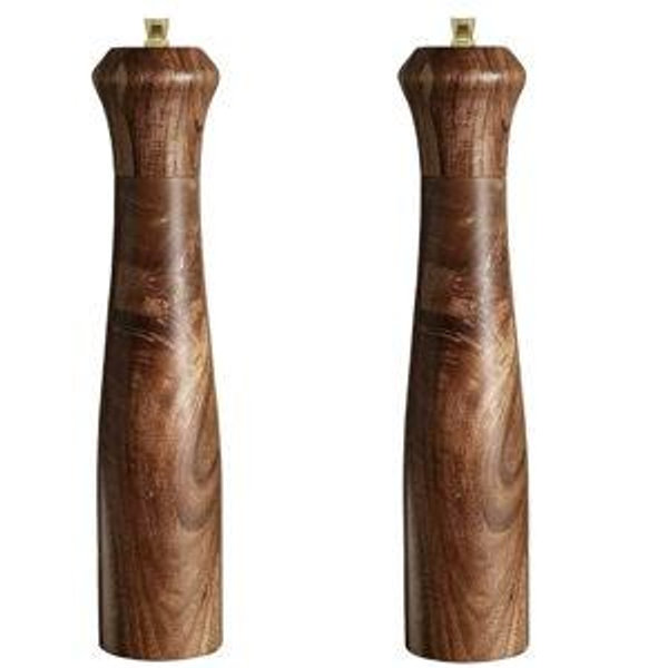 Wooden Salt and Pepper Grinder Set,Manual Salt and Pepper Mill,Acacia wood Salt Grinder Refillable,Pepper Mill with Adjustable Coarseness,Salt and Pepper Shakers Tableware Gifts 10" 2PCS
