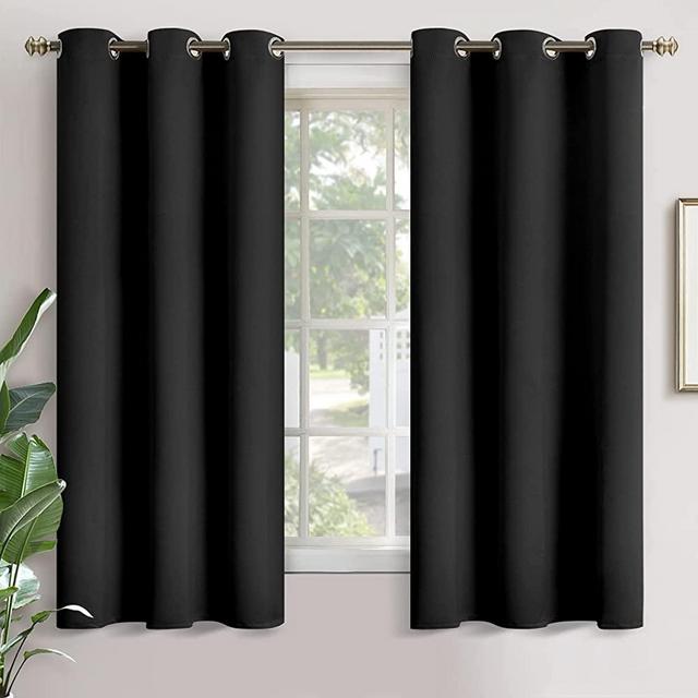 YoungsTex Black Blackout Curtains for Bedroom - Thermal Insulated with Grommet Top Room Darkening Noise Reducing Curtains for Living Room, 2 Panels, 42 x 63 Inch
