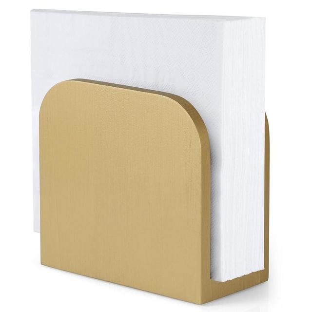 ALELION Gold Napkin Holder for Table, Wooden Upright Napkin Holders for Kitchen, Standing Napkin Dispenser for Kitchen Dining Room Party Cocktail Outdoor Use