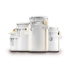 Anchor Home Collection - Anchor Hocking 4-Piece Ceramic Canister Set with Clamp Top Lid and Wooden Spoon, White