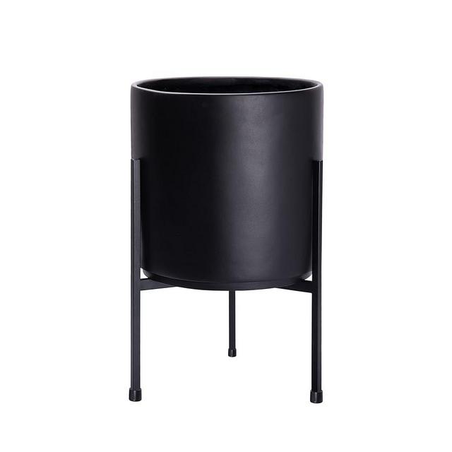 D'vine Dev Modern Black Plants Pot Cylinder Planter with Heavy Duty Stand, Medium 10 Inch Pot, 16.3 Inch with Stand Height, 96-T-2-M