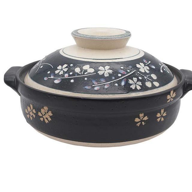 Hinomaru Collection Japanese Sakura Cherry Blossom Design Donabe Ceramic Hot Pot Casserole Banko Earthenware Clay Pot for Shabu Shabu Made In Japan (30 fl oz (7.5D))