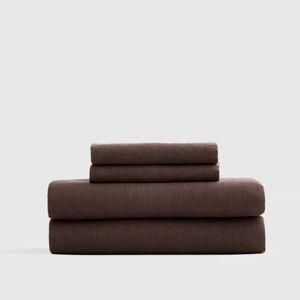 European Linen Sheet Set in Espresso - Queen Size with Flat Sheet