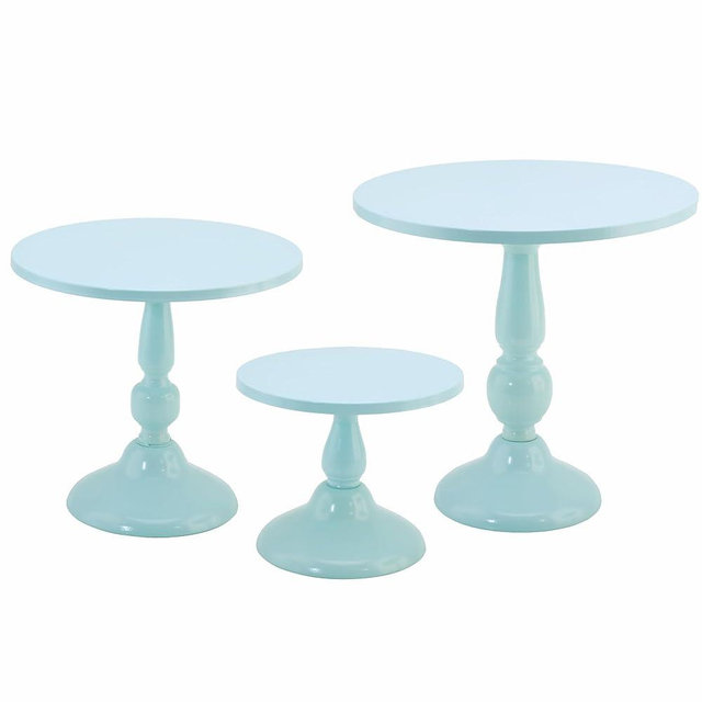QENUIITEA Set of 3 Blue Cake Stands, Metal Round Cake Holder Dessert Pie Pizza Display Stand 8" 10" 12" Serving Tray Decoration for Wedding Celebration Party Birthday Baby Shower