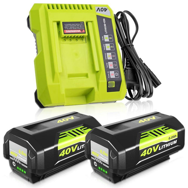 2 Pack Replacement for Ryobi 40V Battery and Charger Compatible with Ryobi 40 Volt Battery Lithium OP4040 OP40401 OP4026 OP40261 OP4050 OP40201 Compatible with 40 Volt Cordless Power Tool (Green)