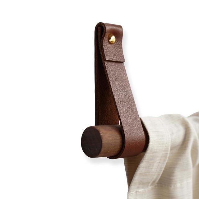 Keyaiira - Curtain Rod Holder Leather Curtain Rod Bracket Holders Leather Loop Strap for Wall Boho Pole Hanger Wall Blanket Display Farm House Style - 2 PK (Walnut)