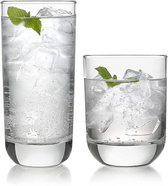 Libbey Polaris 16-Piece Tumbler and Rocks Glass Set, Clear