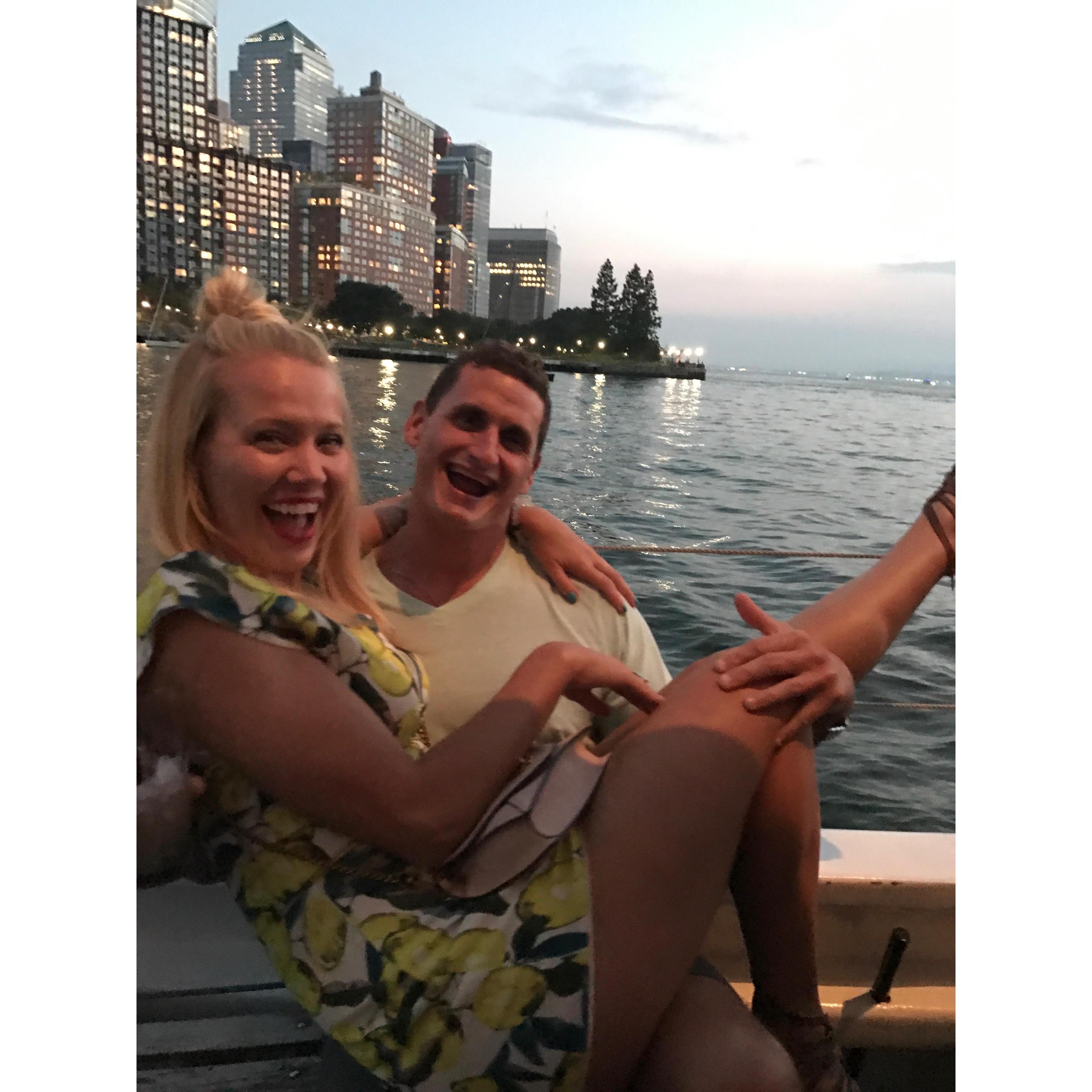 Floating on the Frying Pan in the Hudson river with Battery Park, NYC in the background