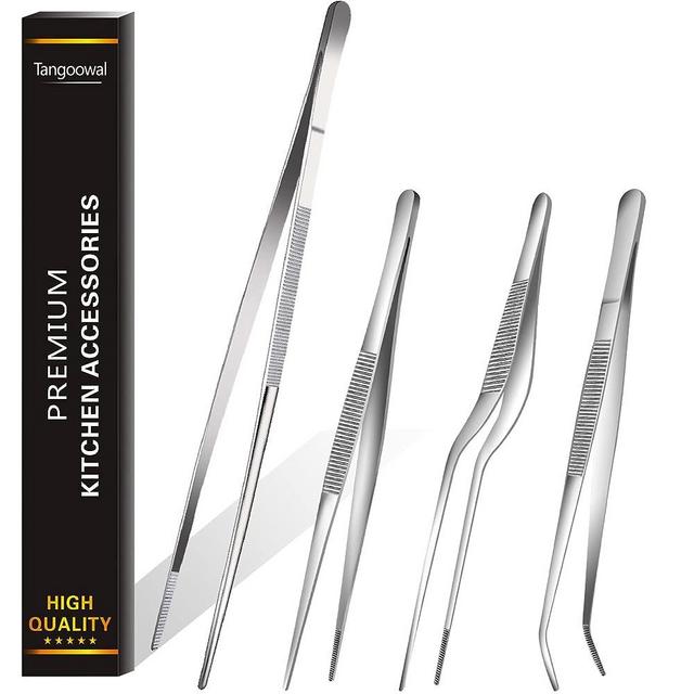 Professional Fine Cooking Tweezer Tongs,High-Precision Stainless Steel Kitchen Tweezers Tongs - 1pcs 12" and 3pcs 6.3"