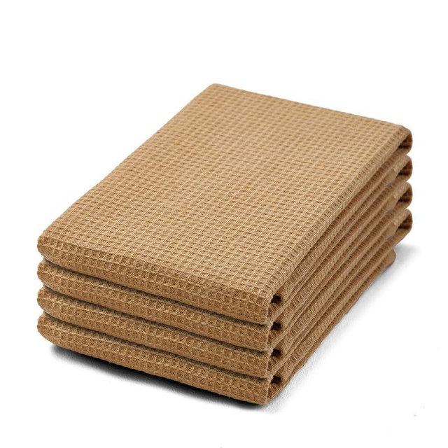 LANEPORTIA Kitchen Towels 100% Cotton, Waffle Weave Dish Towels 4 Pack - 15x25 Inches, Premium Dishcloths with Hanging Loop, Ultra Soft Absorbent Quick Drying Dish Towels, Tea & Hand Towels - Beige