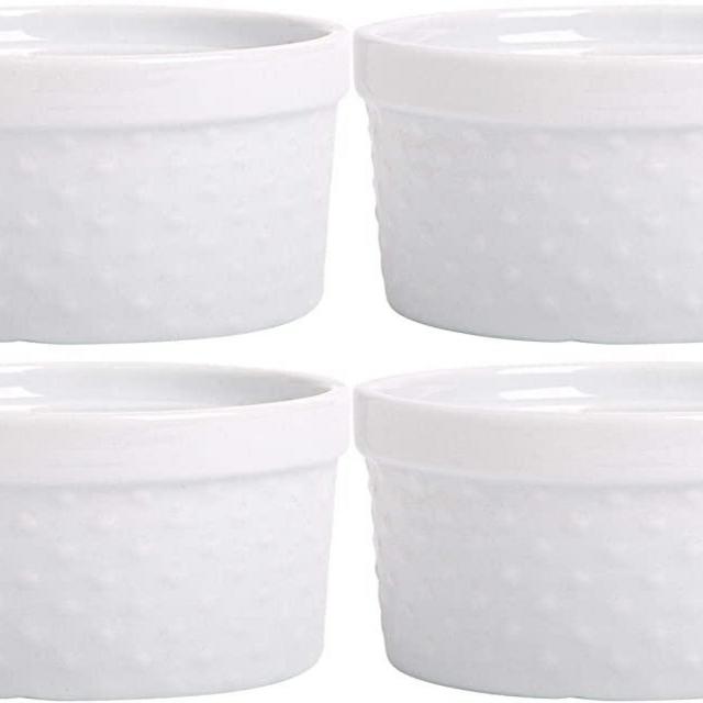 Palais Dinnerware Ramekins Collection Porcelain Soufle Dishes (8 Oz - Set of 4, White Dots Finish)