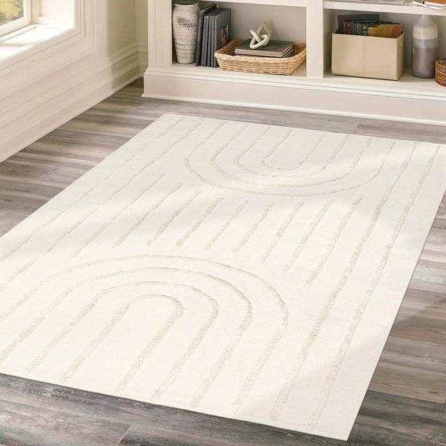 LEEVAN Bedroom Rug 5x8 Durable Rugs for Living Room, Boho Kids Room Floor Carpet Beige Nursery Decor Rugs Super Soft Tufted Rugs, Modern Farmhouse Area Rug for Dorm Room Cute Bedside Rug