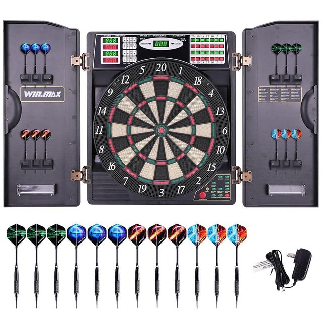 Electronic Dart Board LED Electric Digital Dart Boards for Adults with Cabinet with 12 Soft Tip Dartboard Set