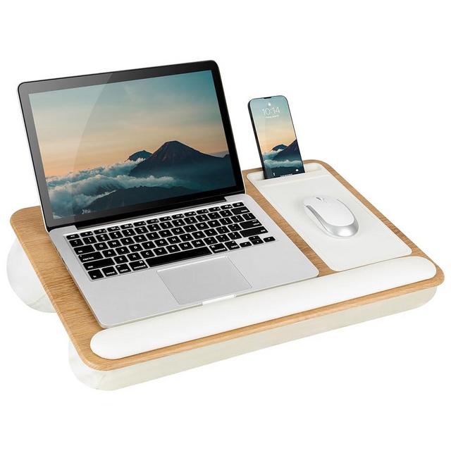 LAPGEAR Home Office Pro Lap Desk with Wrist Rest, Mouse Pad, and Phone Holder - White Oak Woodgrain - Fits up to 15.6 Inch Laptops - Style No. 91609