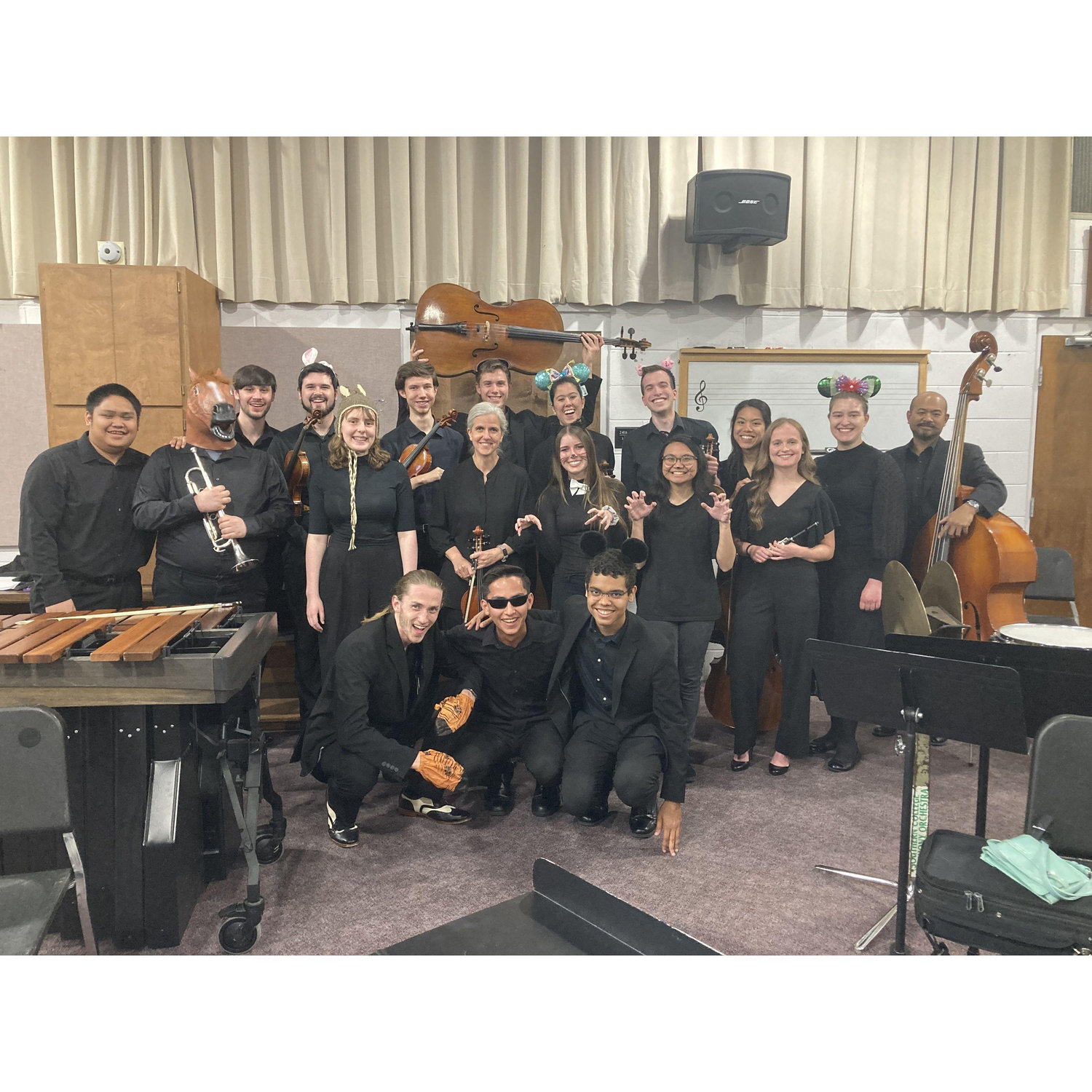 Can you spot us amongst this musical crowd? This animal-themed concert was one of many musical events we played in together during college! (April 2022)