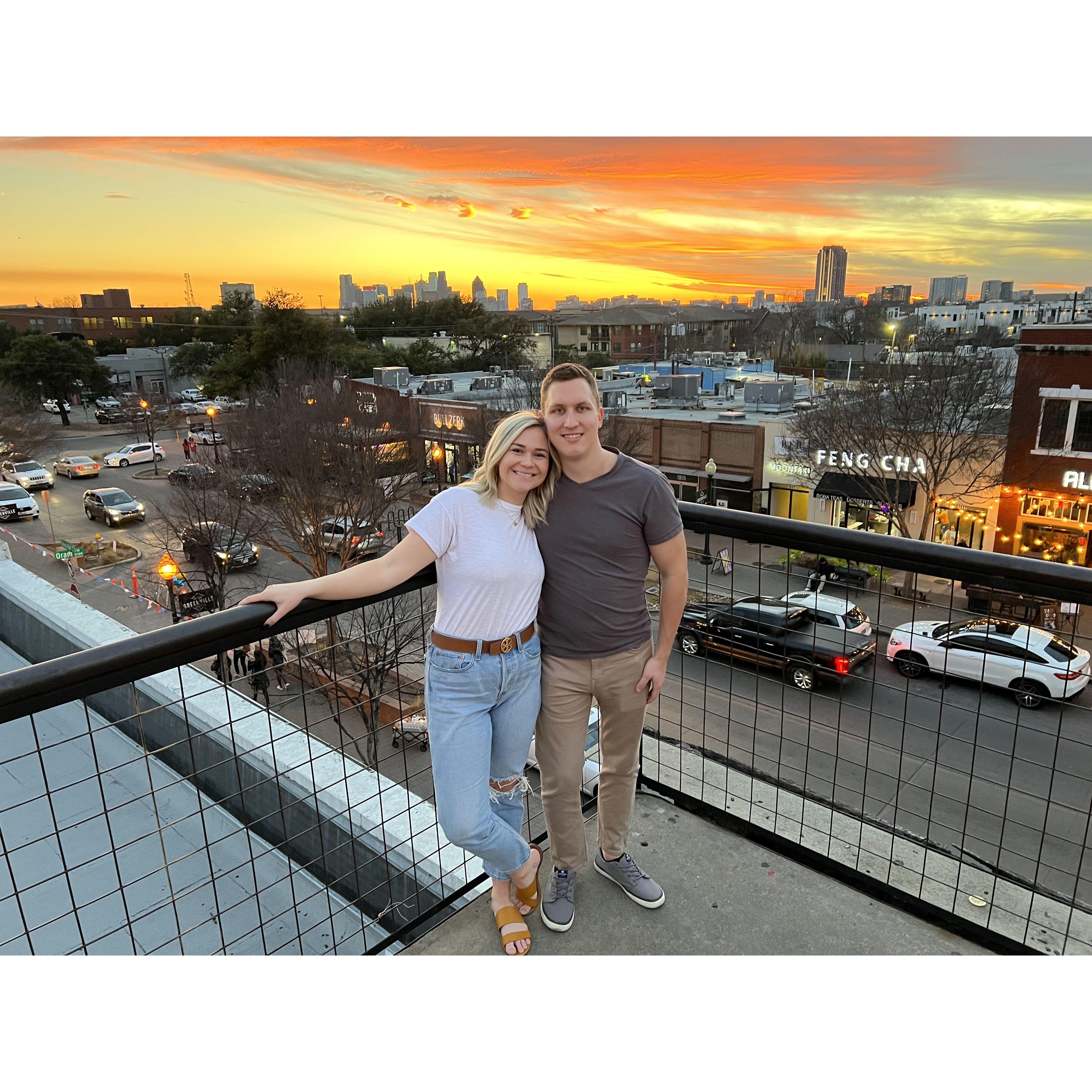 The first photo we ever took together! This is on the rooftop of one our favorite restaurants overlooking Dallas!
