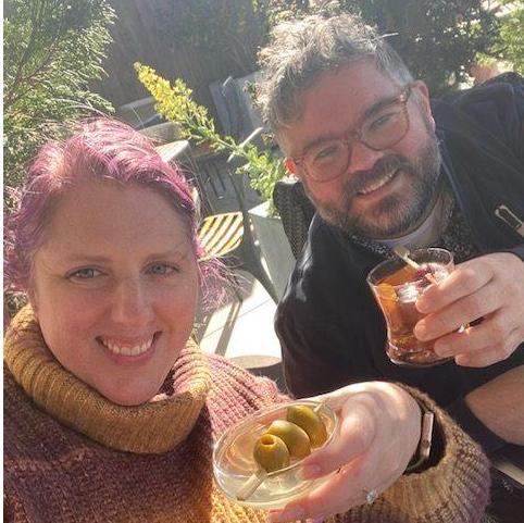 March 26, 2022: Celebratory drinks at the hotel rooftop bar in Greenville, SC.  It was just a smidge windy...