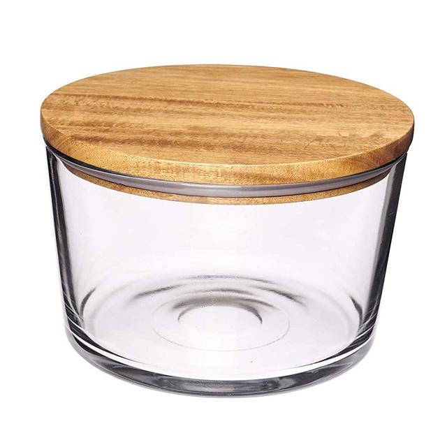 Anchor Hocking 104 Ounce Glass Party Bowl with Acacia Wood Lid, Microwave and Dishwasher Safe