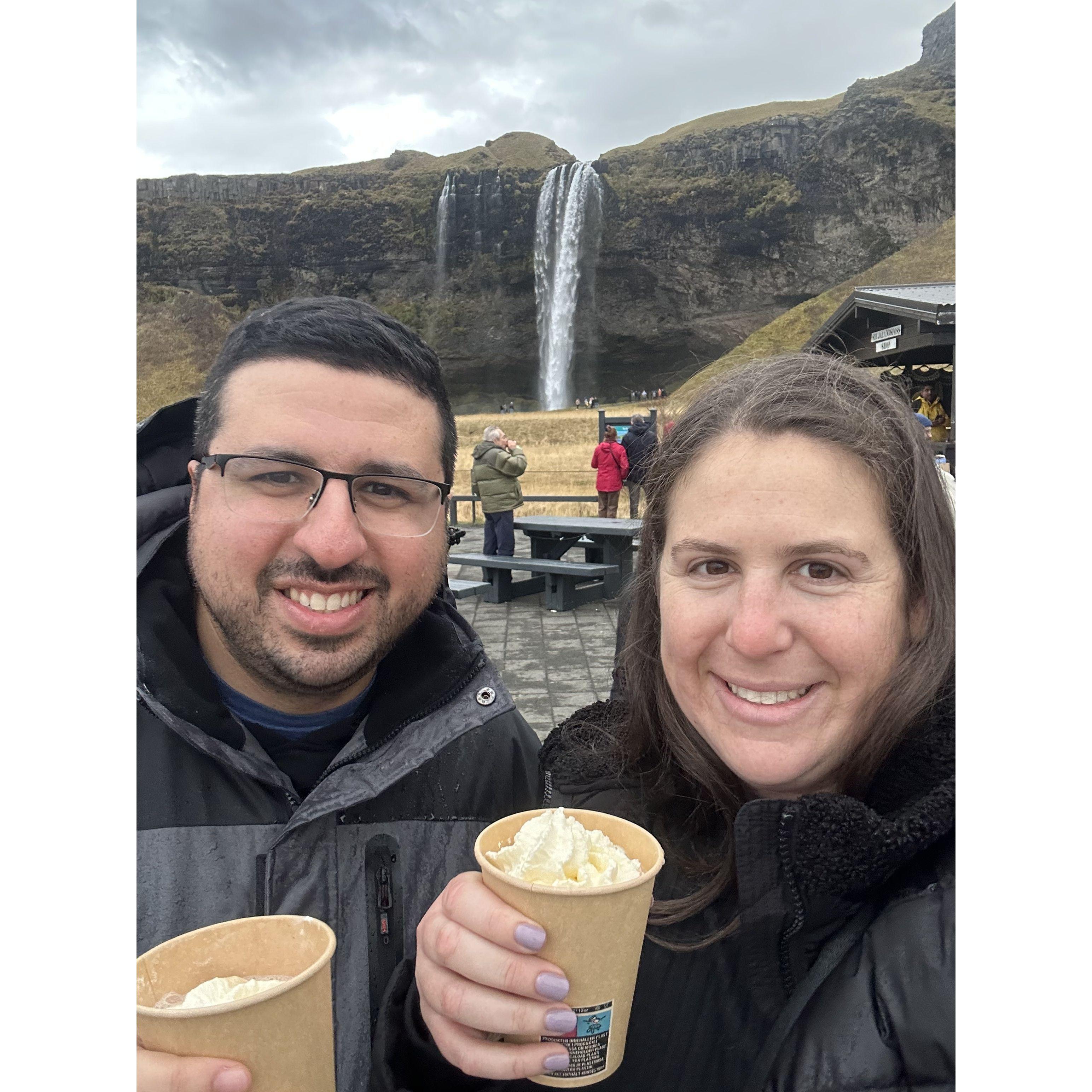 Recovering from going under the waterfall with some hot cocoa.