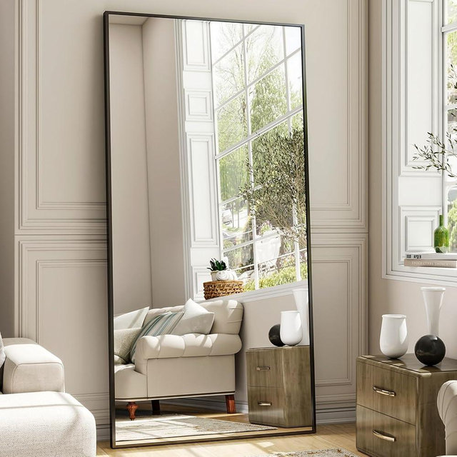 Easly 26"x71" Full Length Mirror, Adjustable Standing/Wall Mounted Floor Mirror for Bedroom, Living Room, Entryway, Large Black Leaning Mirror with Shatterproof Glass