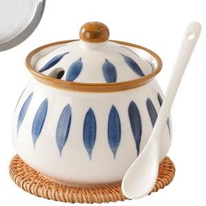 Bacon Grease Container with Strainer (Blue Leaves)