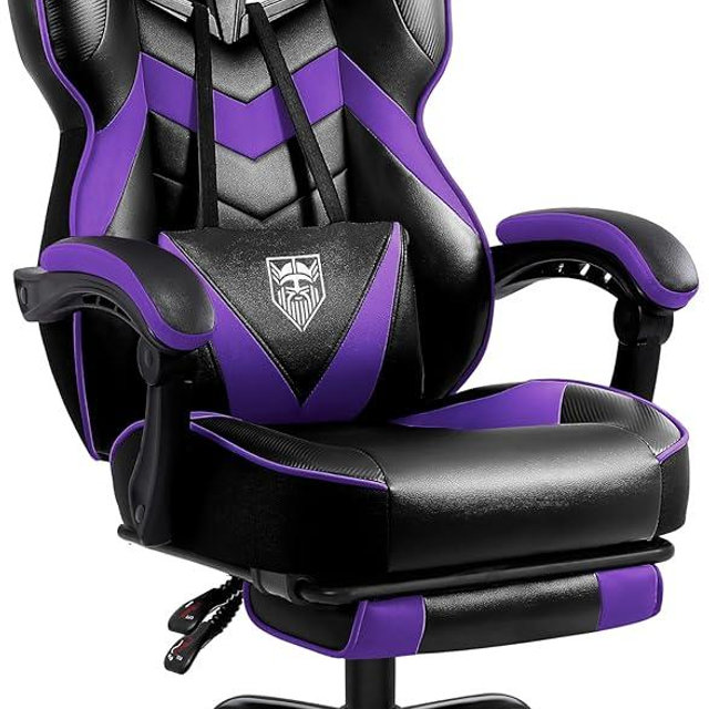 Vonesse Gaming Chair,Computer Chair with Footrest and Massage,Reclining Gaming Chairs for Adults,Big and Tall High Back Gamer Chair (Purple/Black)