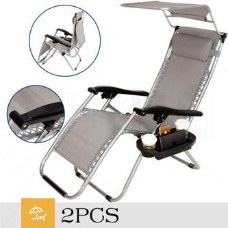 LIHO Zero Gravity Chairs Set Of 2 Thickening Lounges Beach Patio Outdoor With Canopy