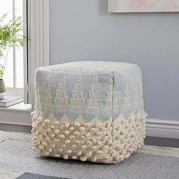 Ikat Border Pouf - Frost Gray
