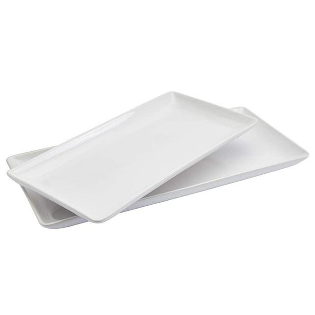 Denmark Tools For Cooks Blanc2Blanc White Serveware Collection- Nested Bowls Platters Serving Dining Elegant Simple Microwave Dishwasher Oven Safe, 2 Piece Narrow Rectangular Platter Set (19" & 16")