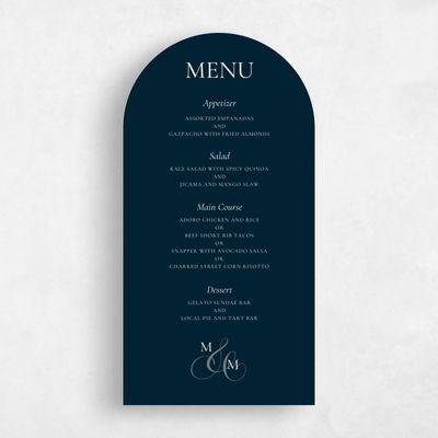 Blue Arch Wedding Menu - Aven