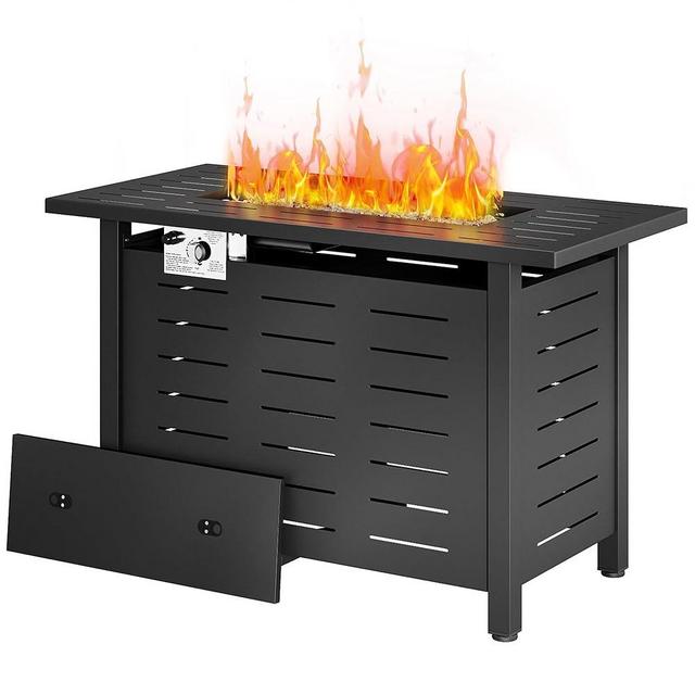 Aoxun 40 Inch Propane Fire Pit 50,000 BTU Outdoor Gas Fire Table with Waterproof Cover Rectangular Steel Firepit Table with Lid and Lava Rock for Outdoor, Patio, Backyard